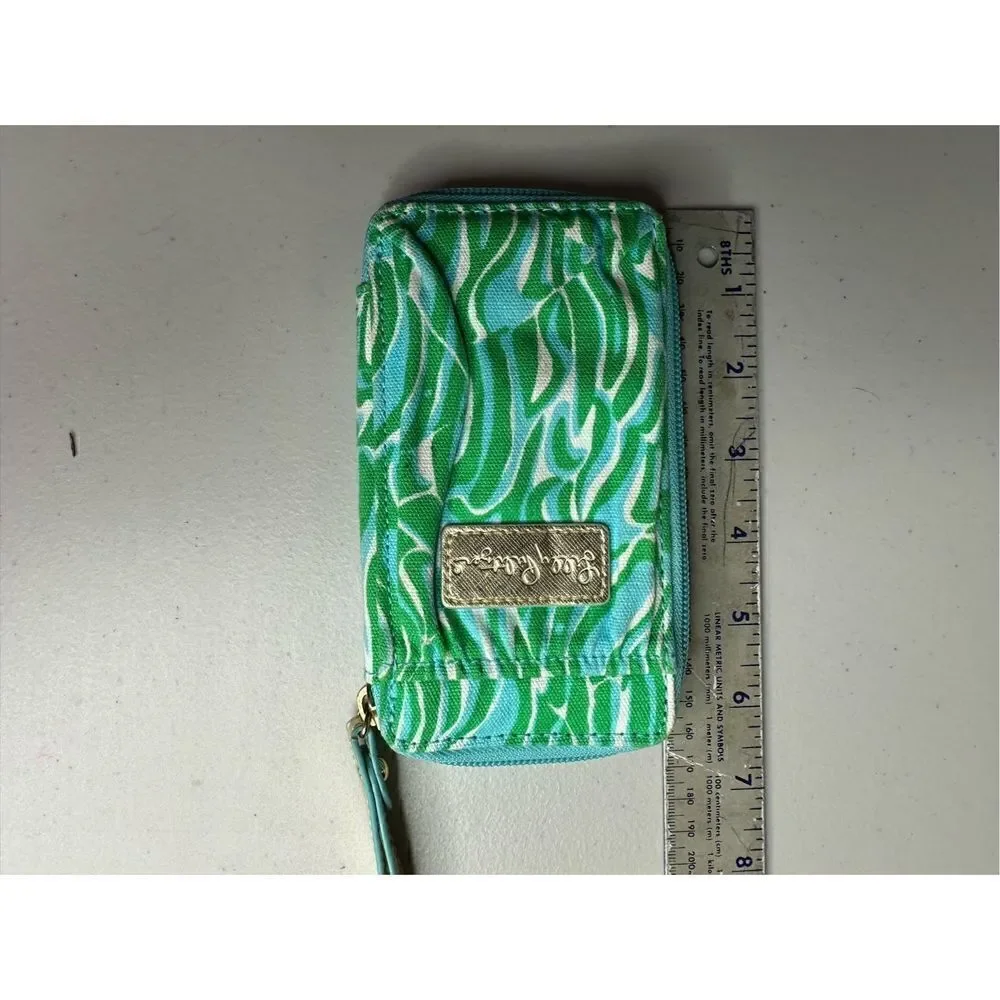 Lilly Pulitzer Green Pink ID Case Carded Purse Wristlet Wallet And Luggage Tag